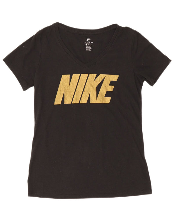 NIKE Camiseta gráfica de corte atlético para mujer UK 10 Small Poliéster negro