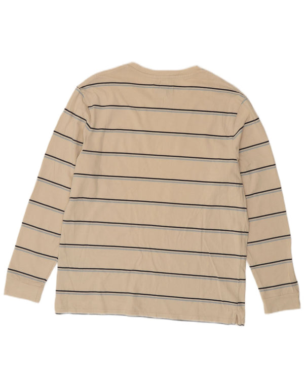 Marks & Spencer Camiseta para hombre de manga larga de algodón a rayas beige grande