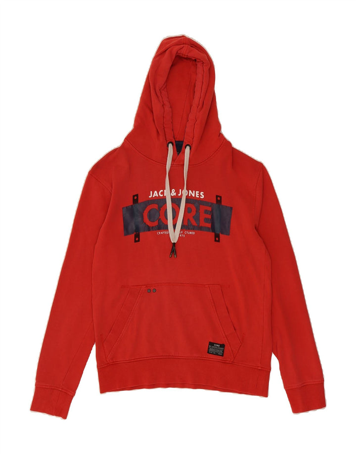 JACK & JONES Mens Graphic Hoodie Jumper Medium Red Cotton Vintage Jack & Jones and Second-Hand Jack & Jones from Messina Hembry 