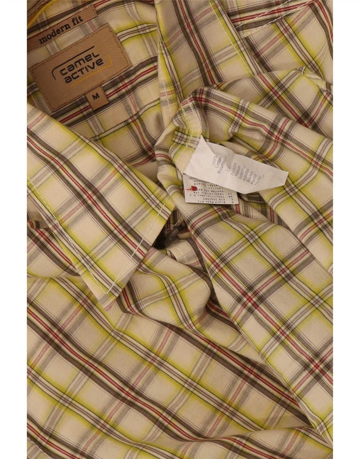Camel Active - Camisa de manga corta para hombre, corte moderno, algodón a cuadros, color beige medio