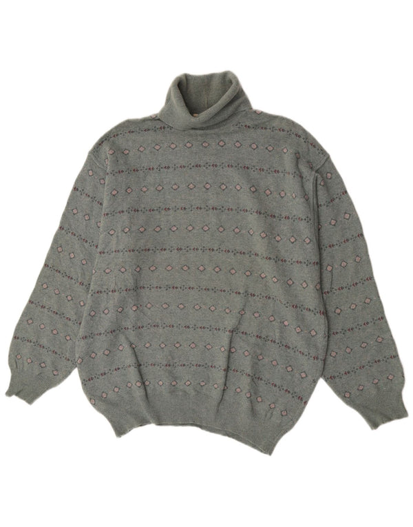 Bramante Jersey De Cuello Vuelto para Hombre De Lana Virgen Geométrica Gris Grande
