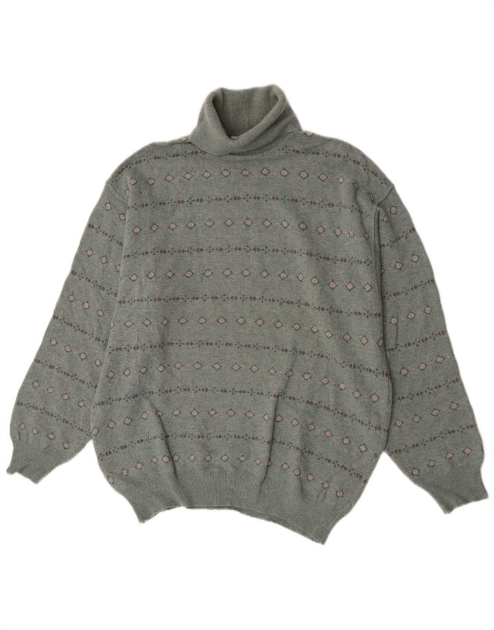 Bramante Jersey De Cuello Vuelto para Hombre De Lana Virgen Geométrica Gris Grande