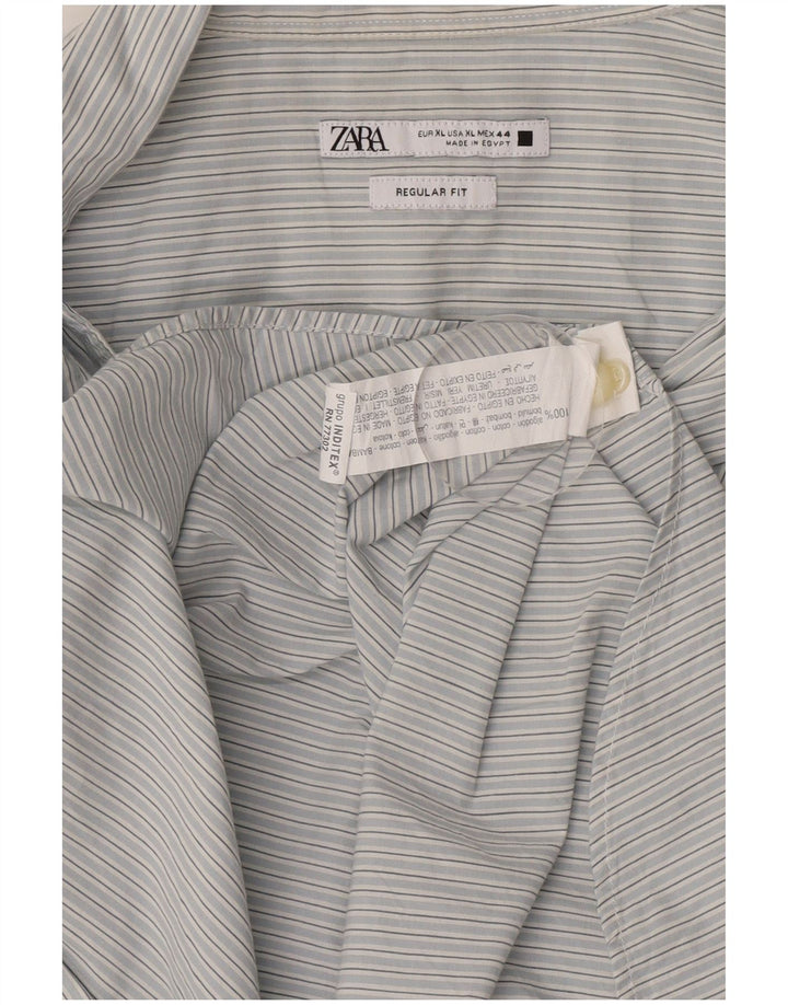 Zara Hombre Camisa Regular Fit XL Algodón Rayas Azul