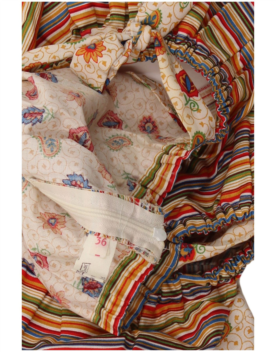 VINTAGE Mujer Sin Mangas Una Línea Vestido EU 36 Pequeño Beige Paisley Algodón