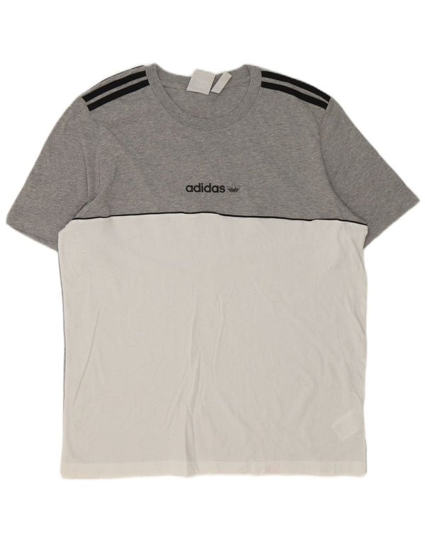 Adidas Hombre Camiseta Gráfica Top Grande Gris Colorblock Algodón