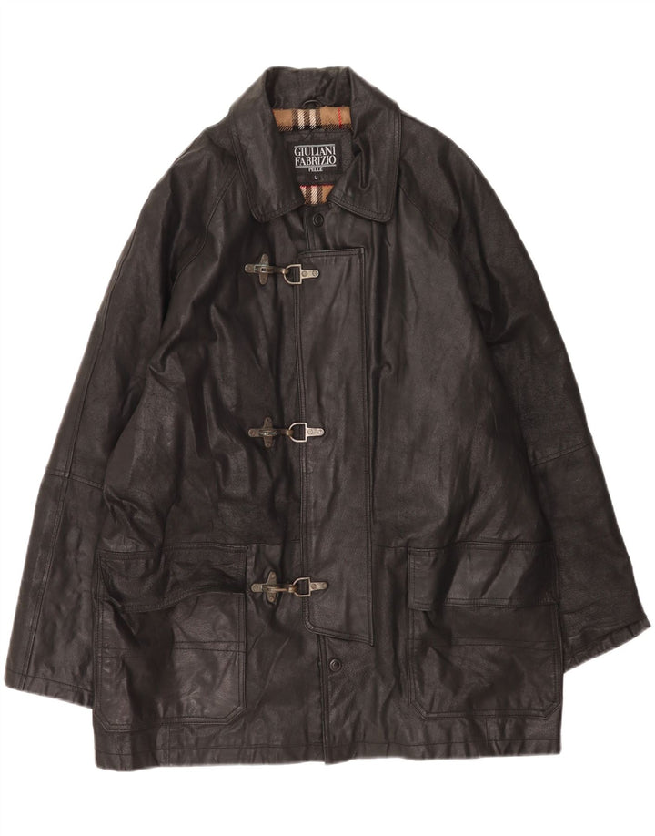 Giulia Galanti Chaqueta de cuero tipo trenca para hombre Reino Unido 40 Grande Cuero negro