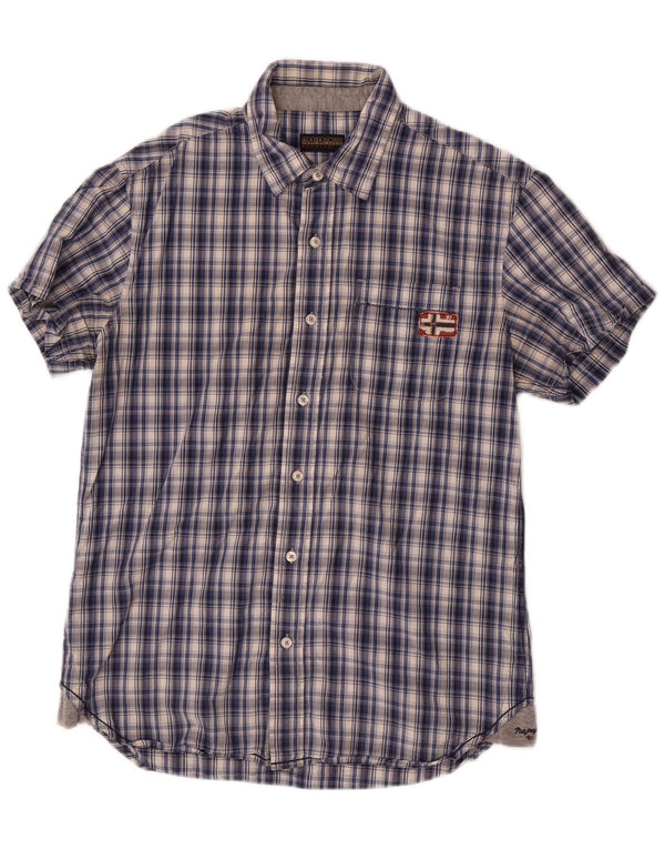 Napapijri Hombre Camisa De Manga Corta Medium Navy Blue Check