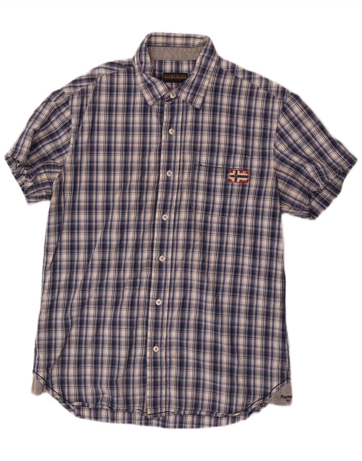 Napapijri Hombre Camisa De Manga Corta Medium Navy Blue Check