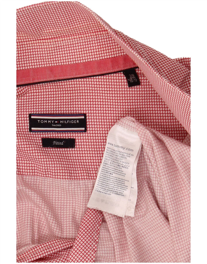 Tommy Hilfiger Camisa a medida para hombre Talla 39 15 1/2 Mediano Pata de gallo roja