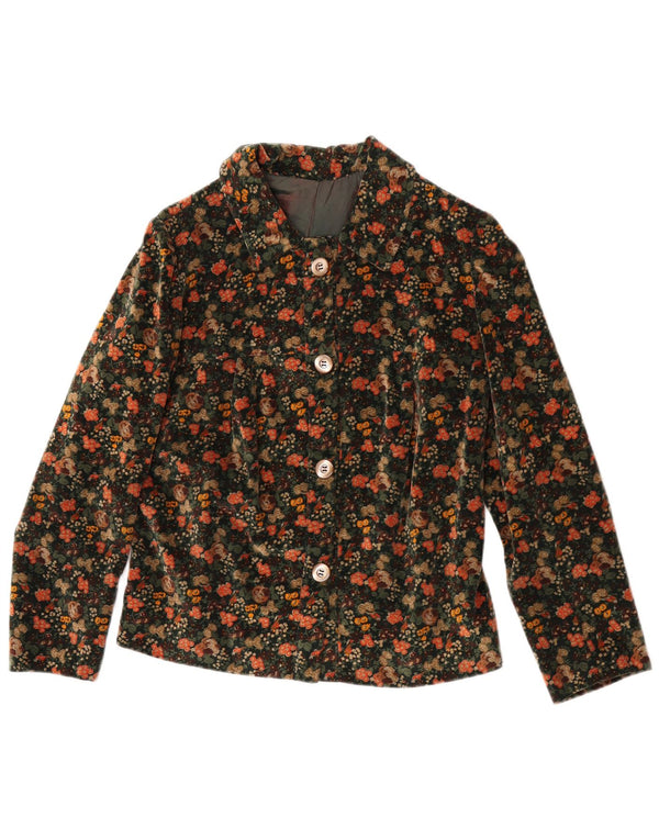 Vintage mujer terciopelo 2 piezas falda set Reino Unido 12 mediano W25 verde floral