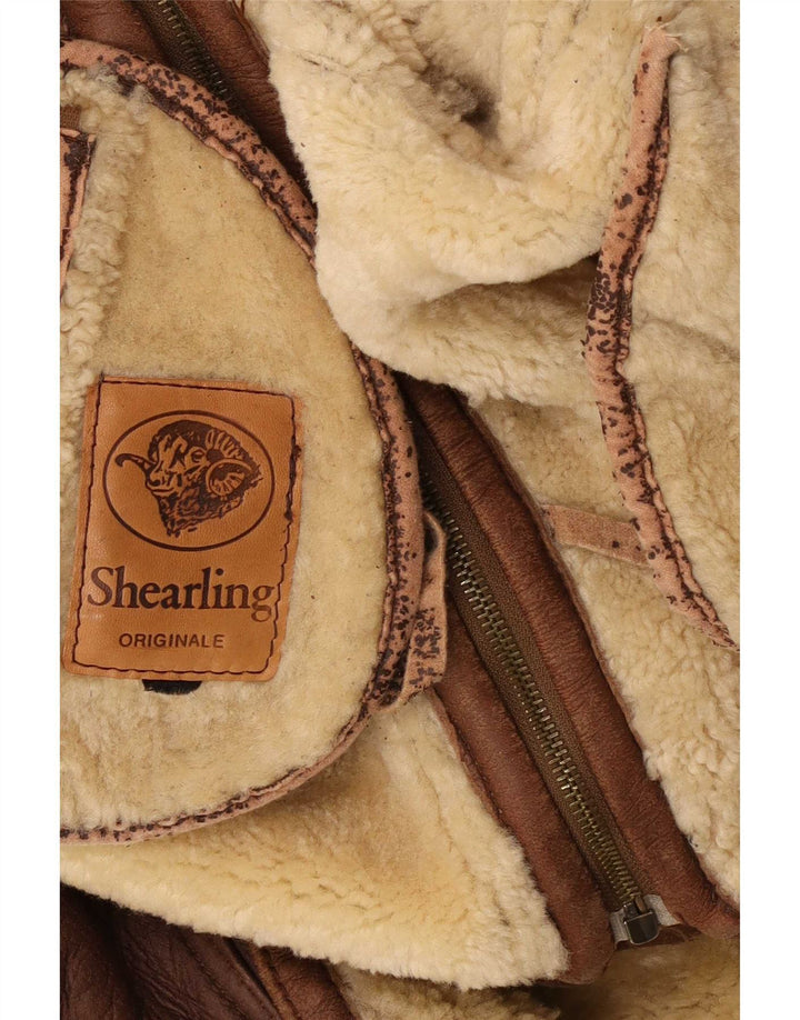 Vintage hombres shearling chaqueta Reino Unido 38 marrón medio