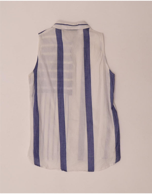 Zara Mujer Blusa Sin Mangas UK 40 Mediano Azul Marino Rayas