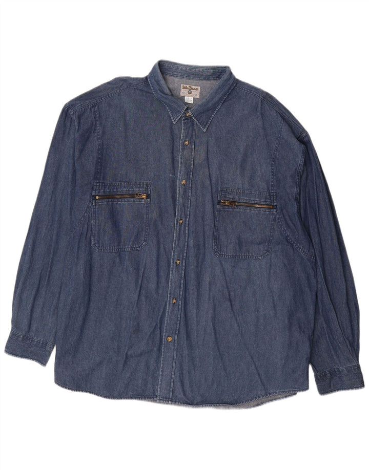 JOHN BANER Camisa vaquera para hombre Talla 18 2XL Algodón azul marino