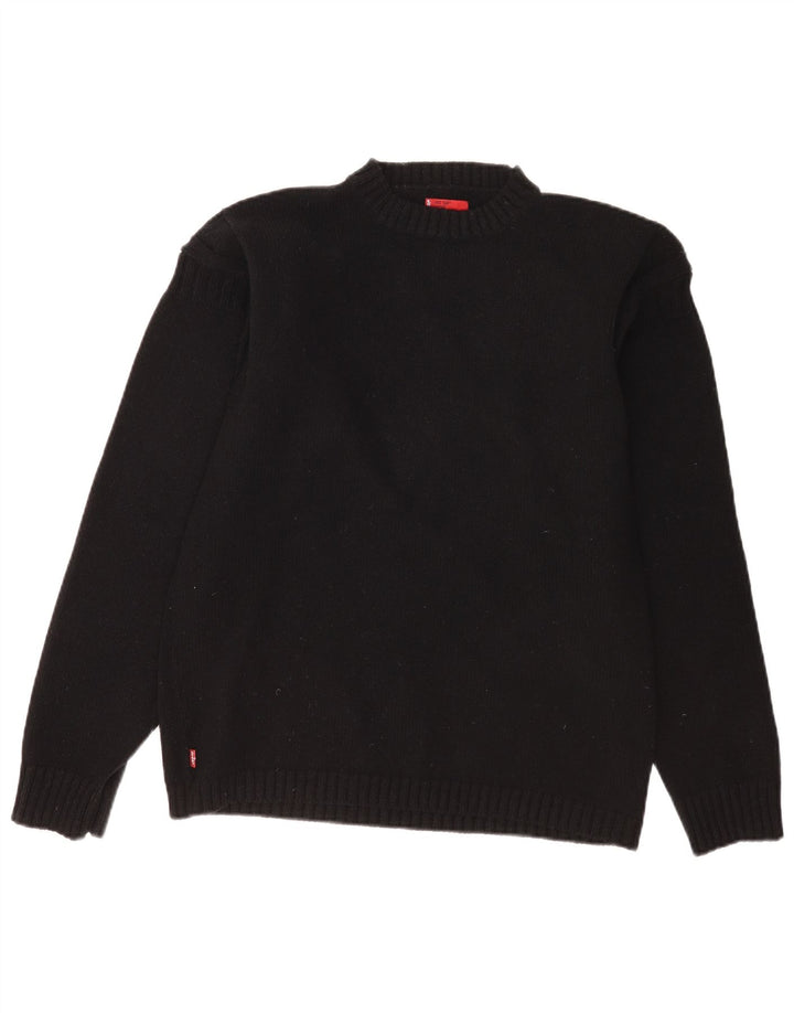 Levi's Jersey con cuello redondo para hombre, talla grande, de lana de cordero negra