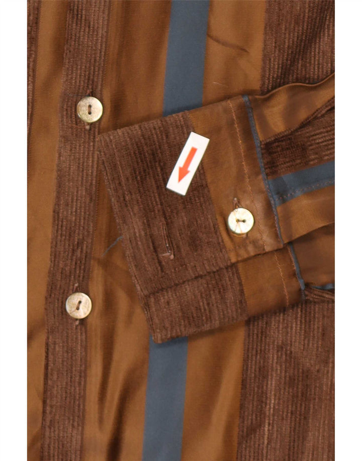 Camisa vintage para hombre grande marrón a rayas