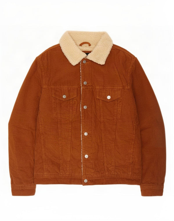Zara Mens Sherpa Pana Chaqueta Reino Unido 40 Grande Marrón Colorblock Algodón