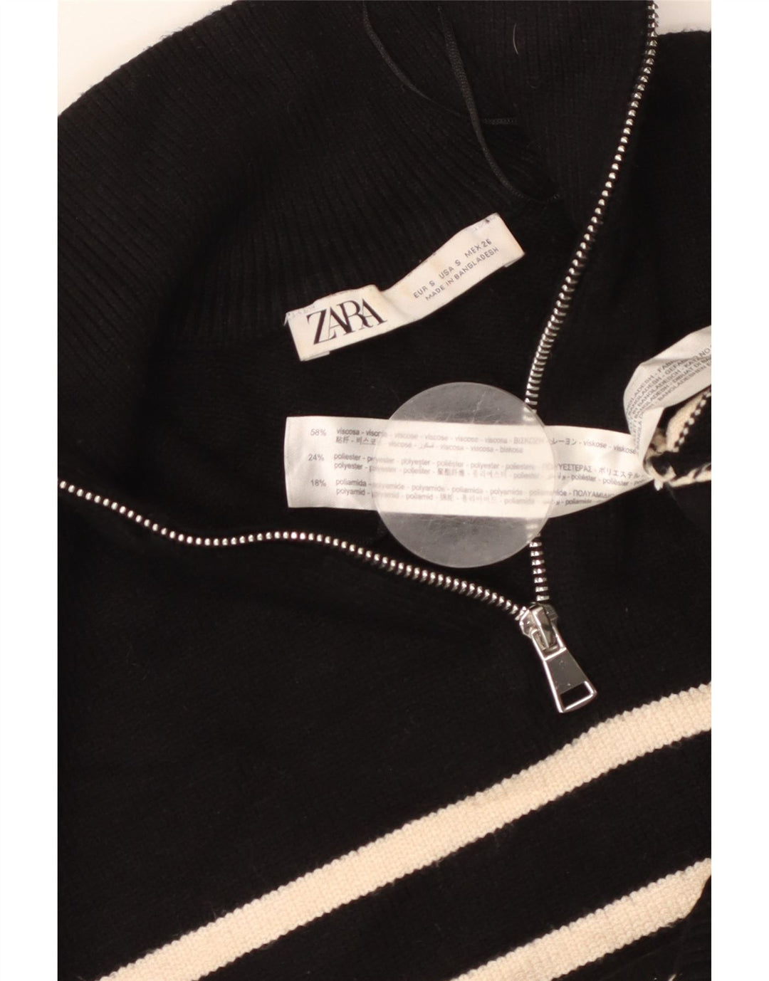 ZARA Jersey oversized con cuello y cremallera para mujer UK 10 Small Black Stripes
