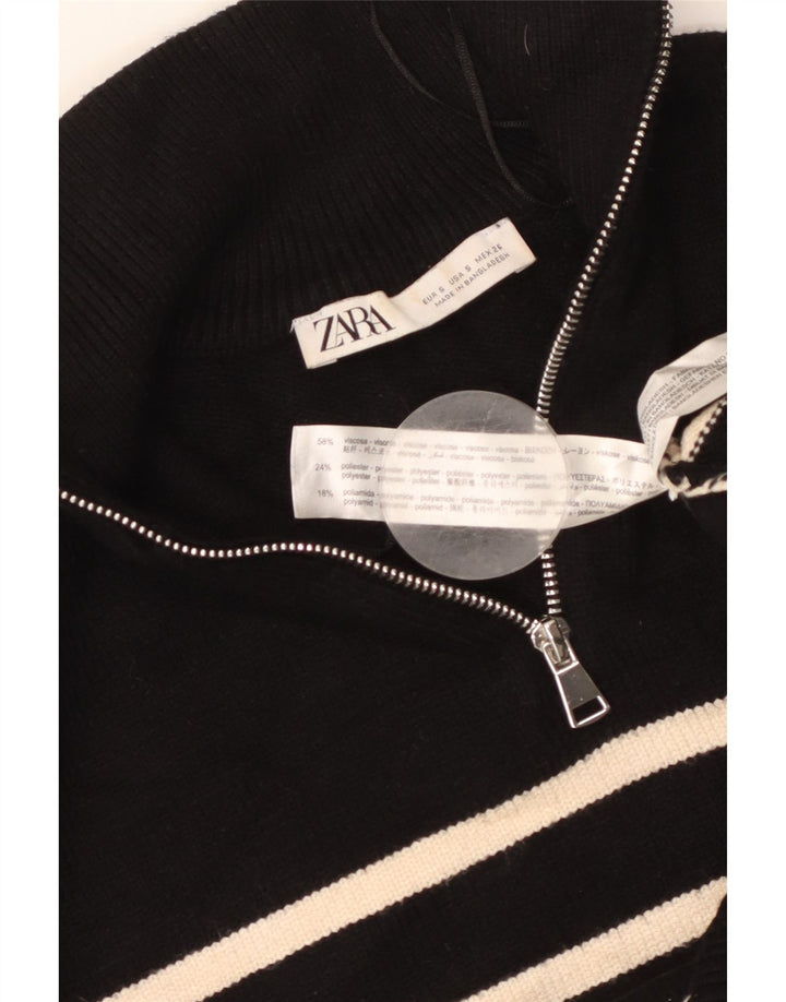 ZARA Jersey oversized con cuello y cremallera para mujer UK 10 Small Black Stripes