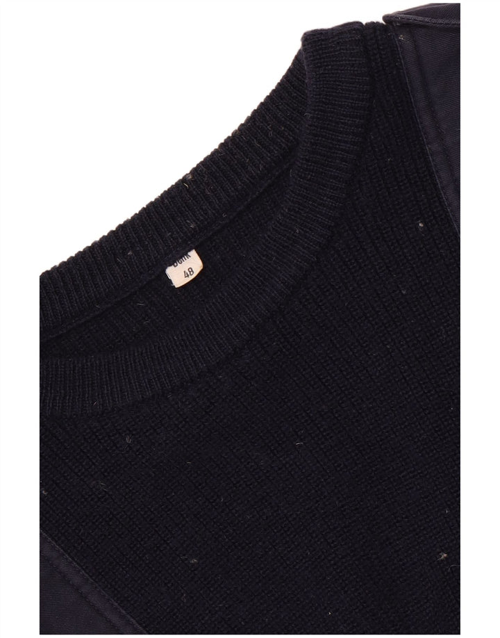 Vintage hombres militar cuello redondo jersey suéter IT 48 azul marino medio