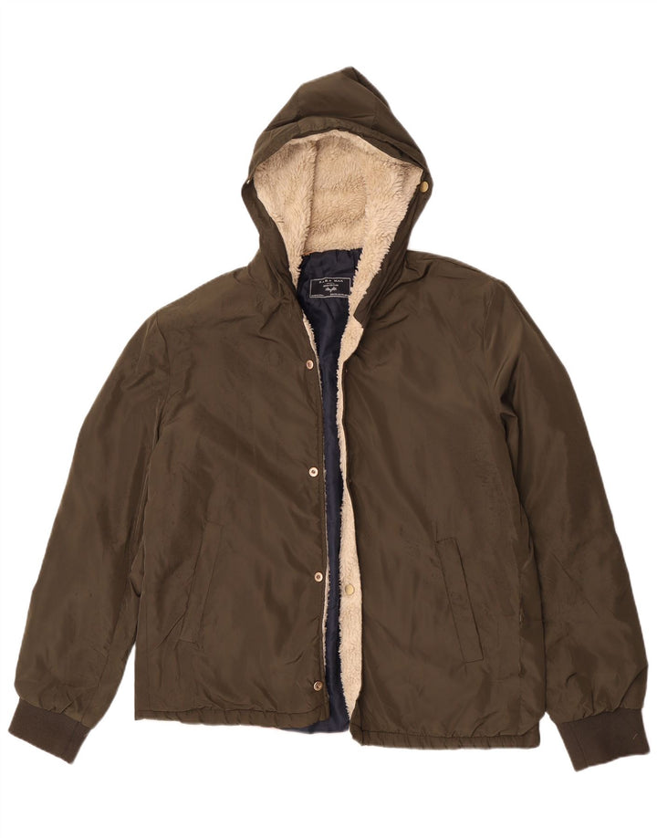 Zara Mens Cazadora Bomber Con Capucha UK 44 2XL Caqui Poliéster