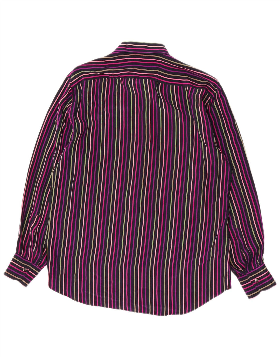 VINTAGE Camisa de hombre Talla 39 15 1/2 Seda a rayas multicolor mediana