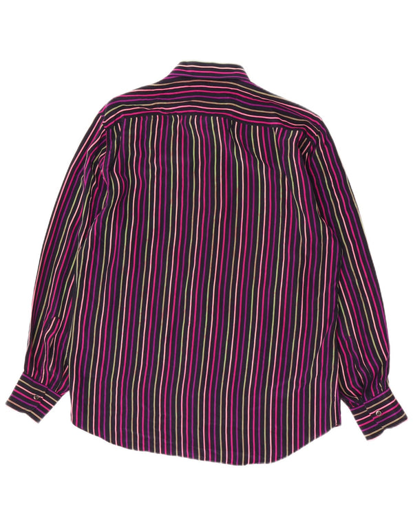 VINTAGE Camisa de hombre Talla 39 15 1/2 Seda a rayas multicolor mediana