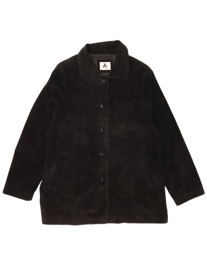 Vintage mujer ante chaqueta Reino Unido 18 XL cuero negro