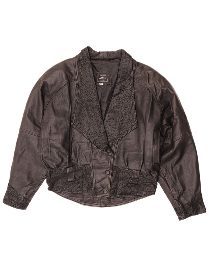 Lee Chaqueta de cuero extragrande para mujer UK 10 Small Black Leather