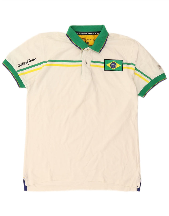 Slam Hombre Polo Gráfico Pequeño Algodón Color Block Blanco