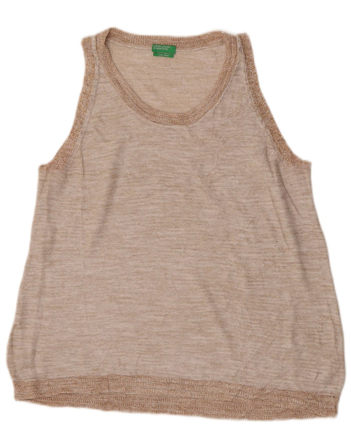 Benetton Camiseta Sin Mangas Sin Mangas Mujer ES 44 Mediano Beige Lino