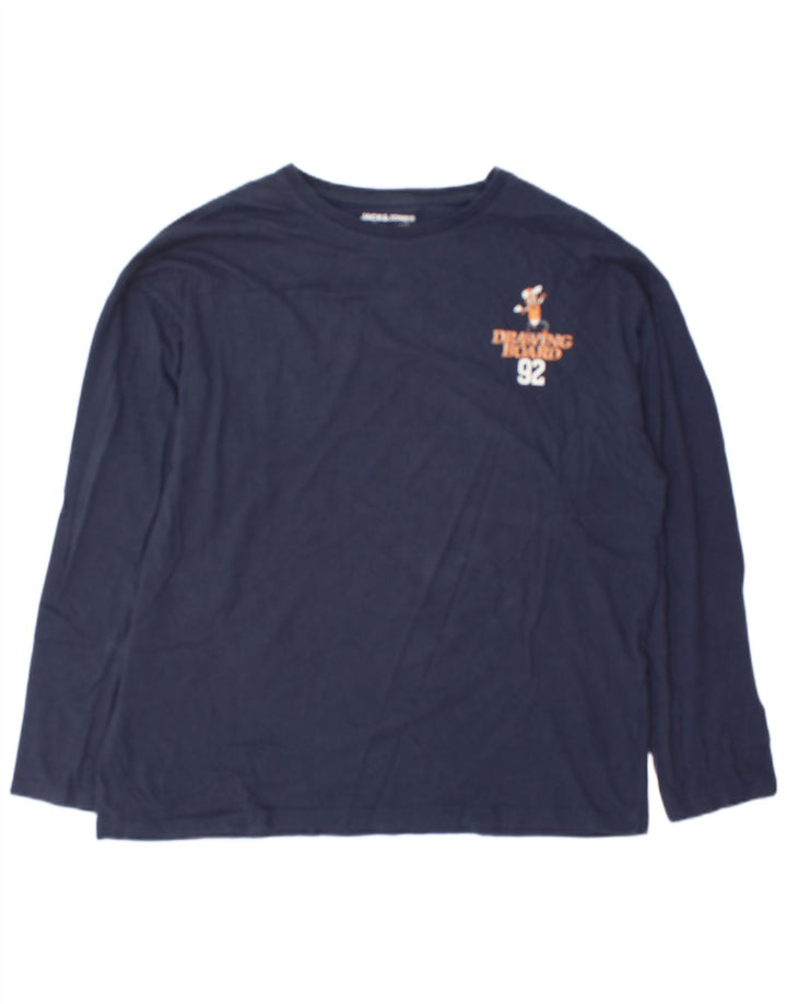 Jack & Jones Mens Graphic Top Manga Larga Grande Azul Marino Algodón