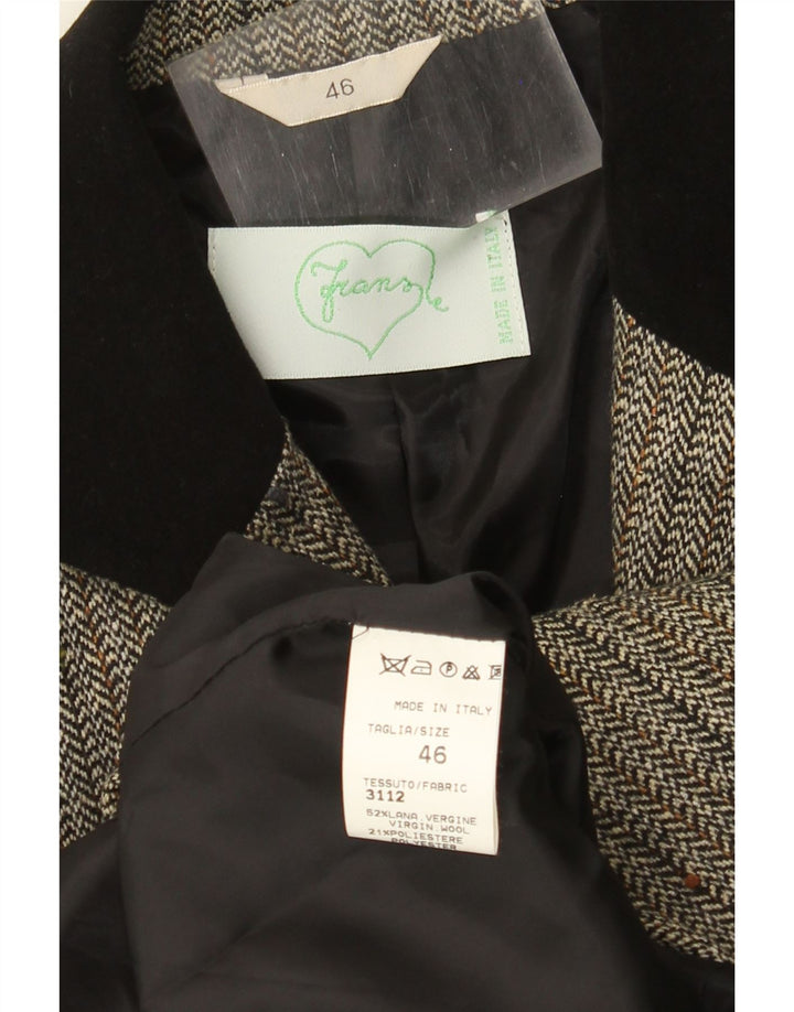 Vintage mujer 3 botones Blazer chaqueta IT 46 lana de espiga gris grande