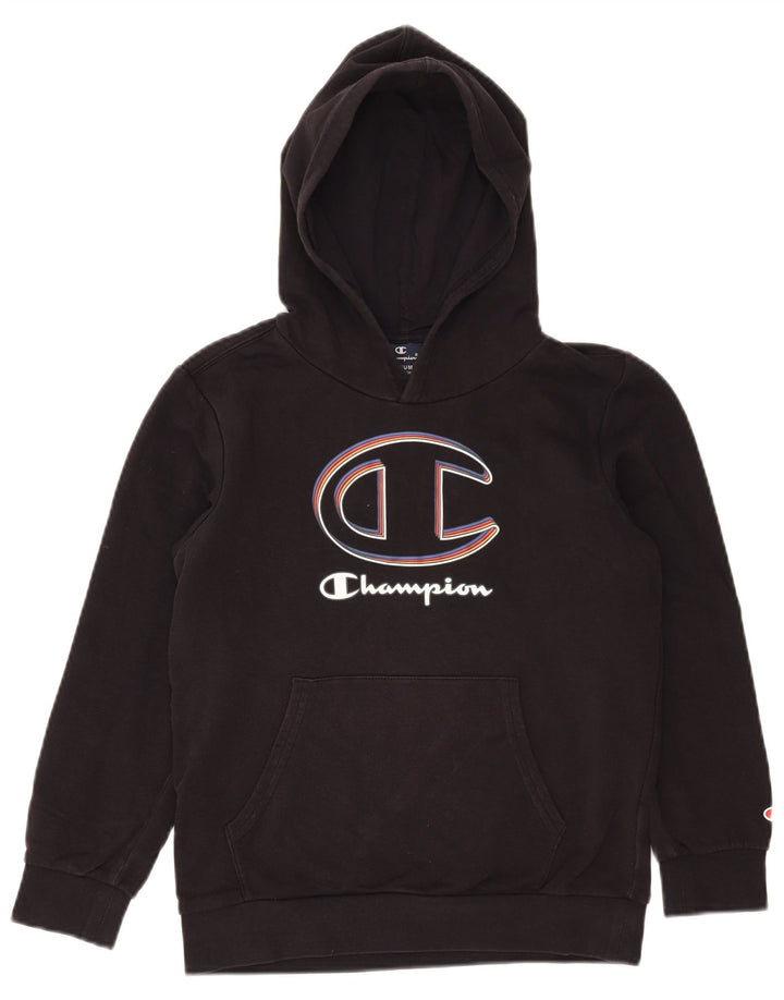 CHAMPION Boys Graphic Hoodie Jumper 9-10 Years Medium  Black