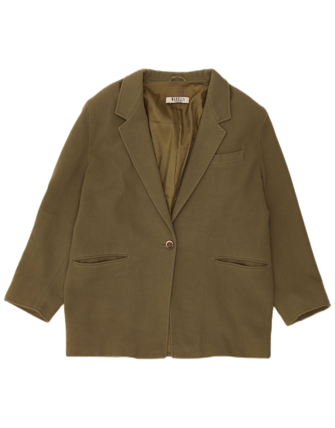 Marella Chaqueta tipo blazer de 1 botón para mujer UK 46 Large Khaki Cashmere
