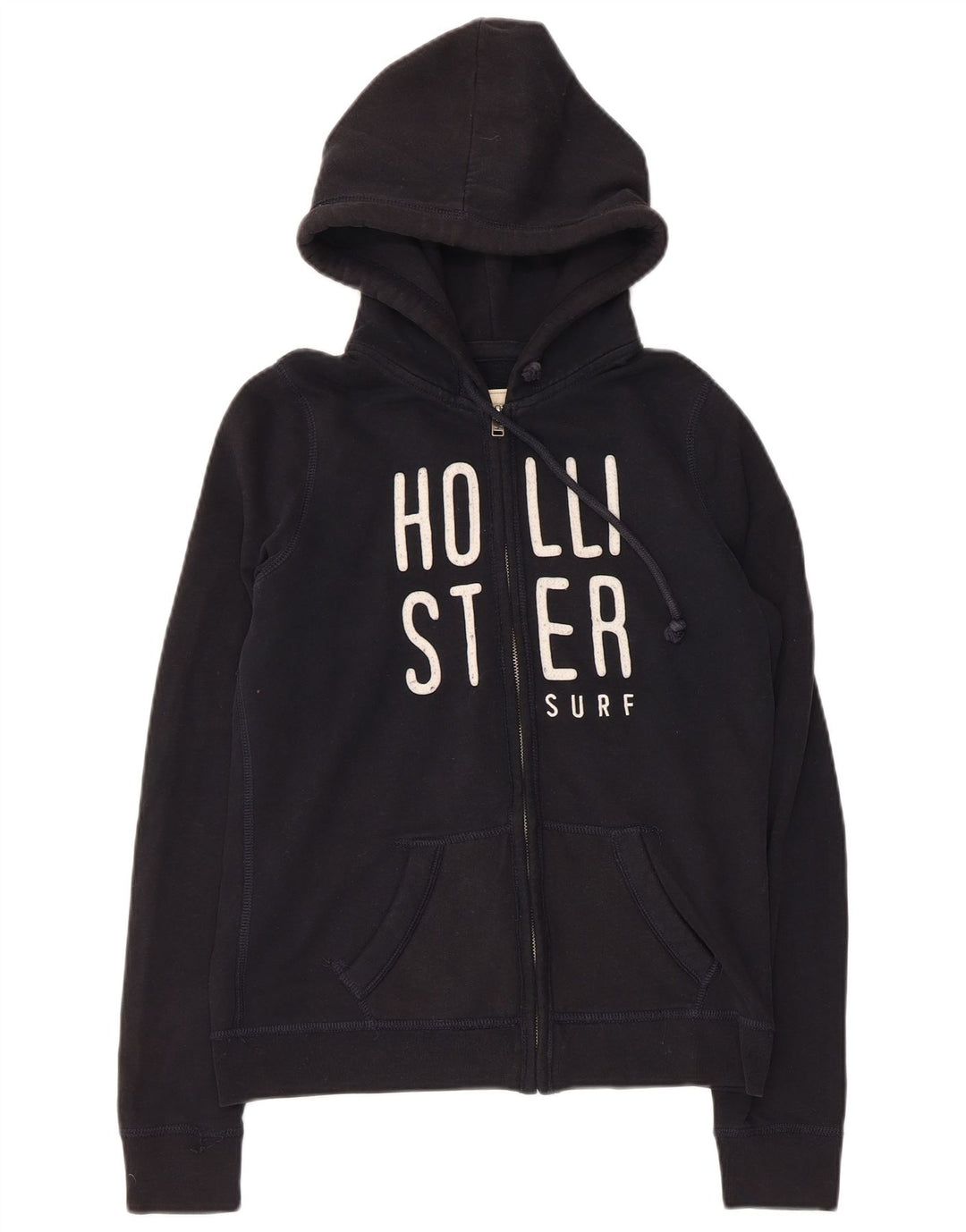 HOLLISTER Suéter con capucha y cremallera gráfica para mujer Reino Unido 40 Mediano Negro