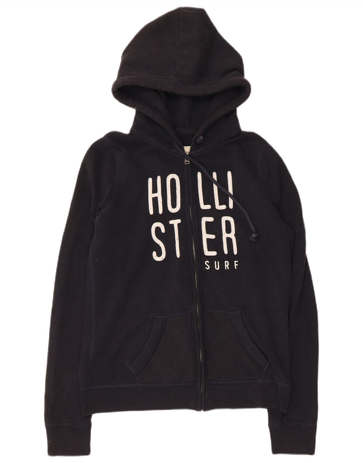 HOLLISTER Suéter con capucha y cremallera gráfica para mujer Reino Unido 40 Mediano Negro