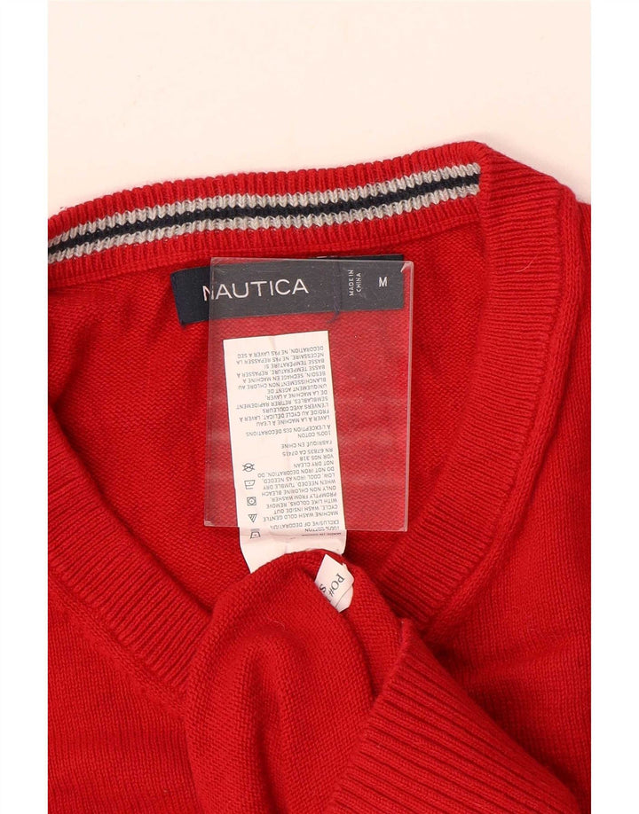 Nautica Jersey con Cuello en V para Hombre de algodón Rojo Mediano