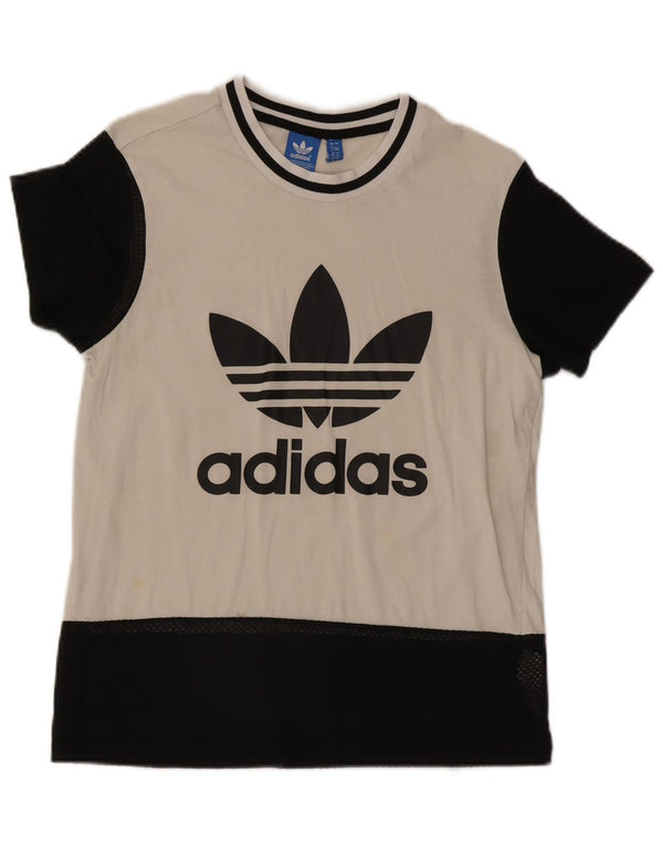 Adidas Camiseta gráfica para mujer Top UK 8 Small White Colourblock Cotton