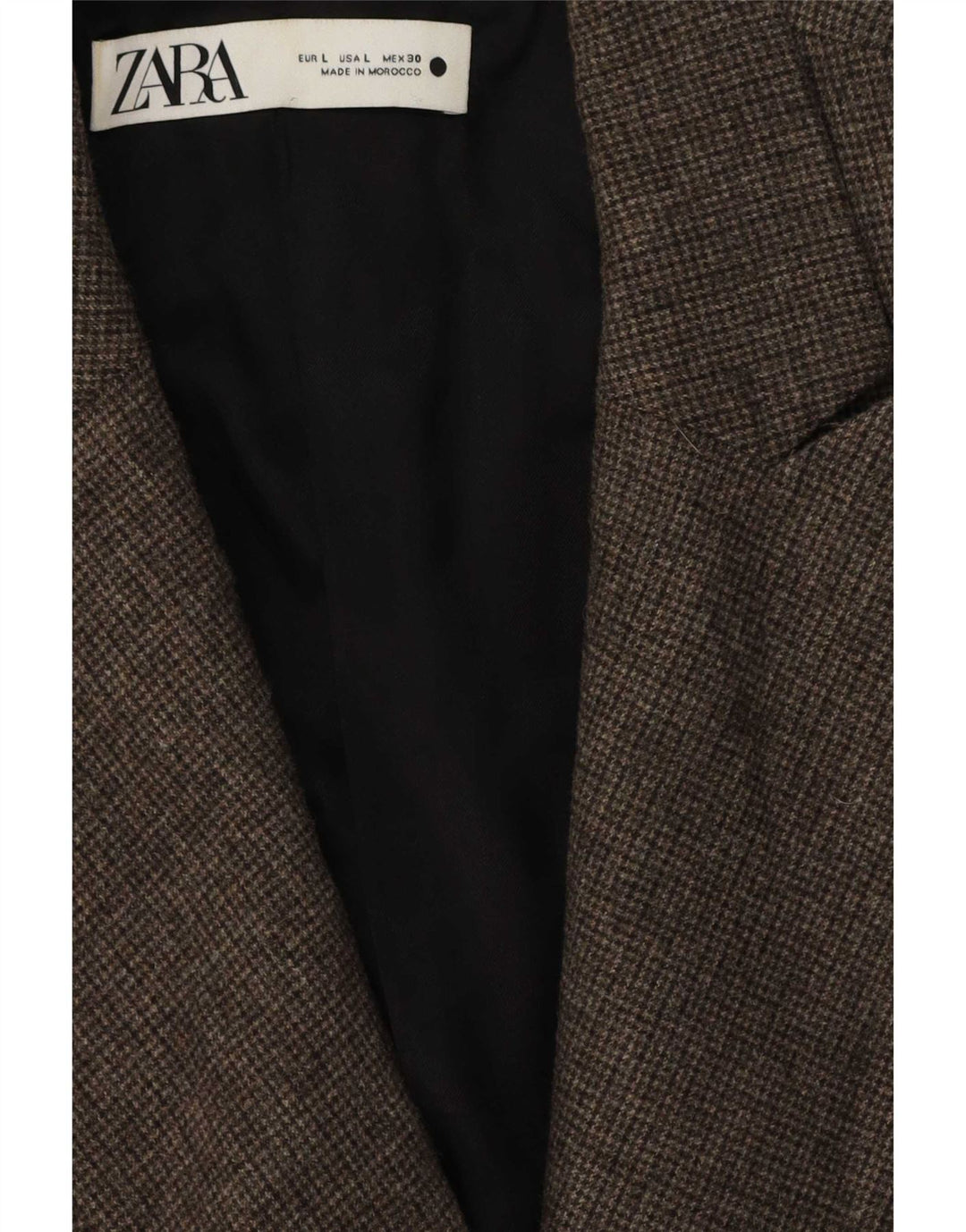 Zara Chaqueta tipo blazer con doble botonadura para mujer UK 46 Large Brown Houndstooth