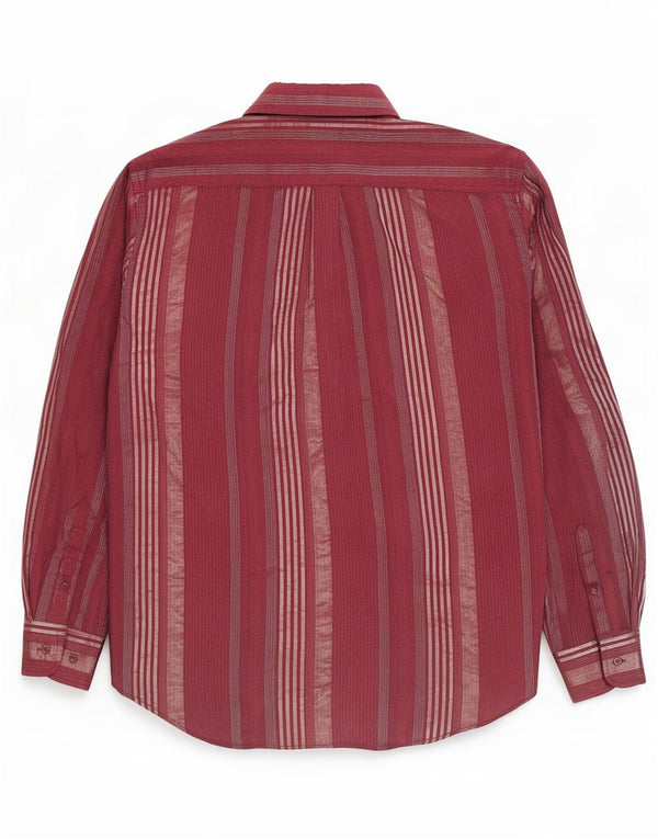 Fareast Camisa para hombre Talla 18 45 2XL Algodón a rayas burdeos