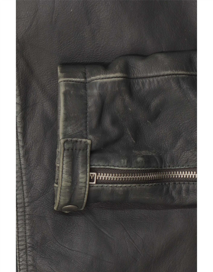 All Saints Chaqueta motera de cuero para mujer UK 42 Gris medio