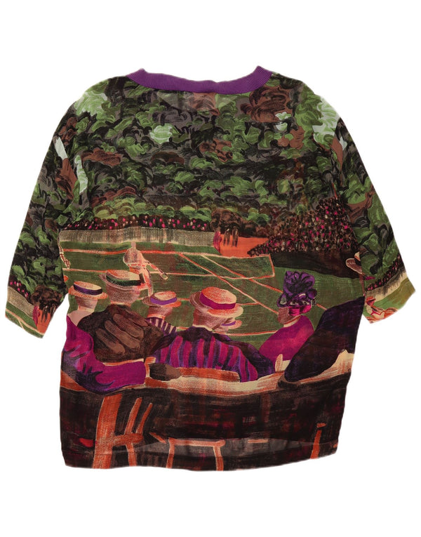 VINTAGE Mujer Patrón Abstracto Blusa Top Reino Unido 14 Grande Multicolor