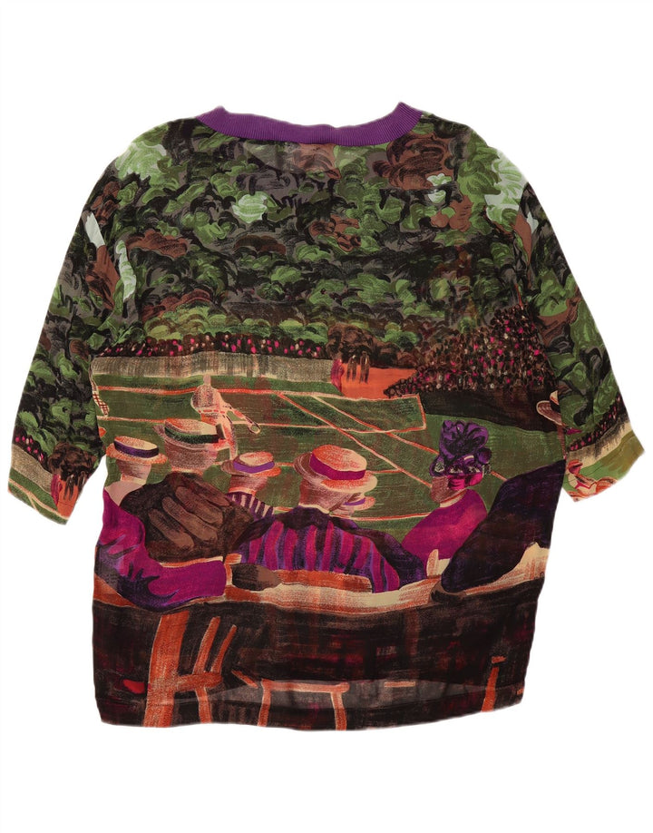 VINTAGE Mujer Patrón Abstracto Blusa Top Reino Unido 14 Grande Multicolor