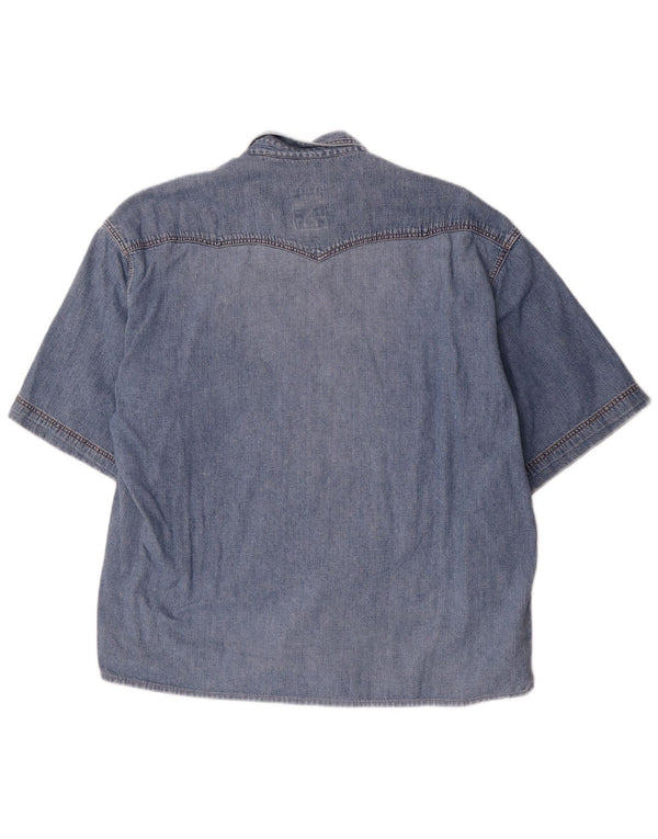 RIFLE Camisa vaquera de manga corta para hombre Algodón azul medio