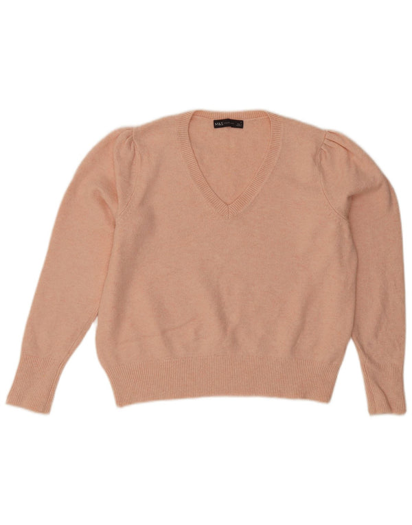 Marks & Spencer Jersey corto con cuello en V para mujer UK 42 Algodón rosa medio
