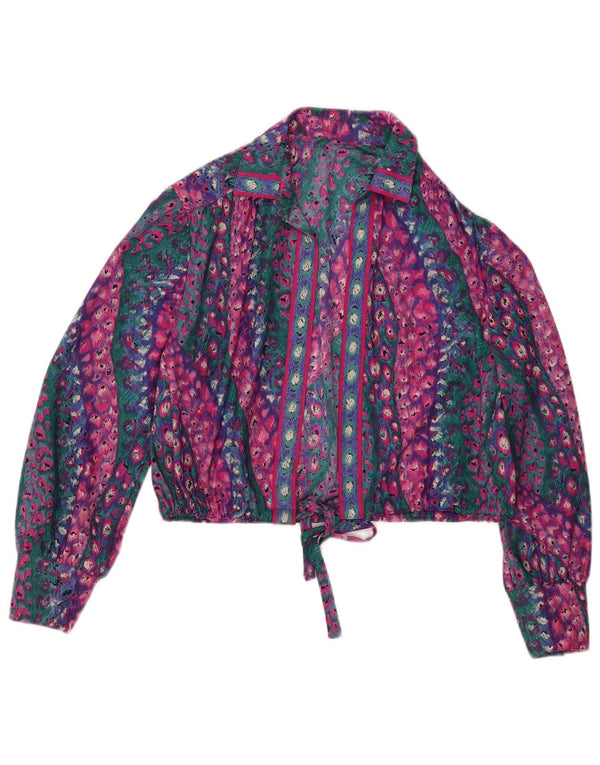 Vintage mujer crop camisa blusa Reino Unido 14 medio multicolor animal print