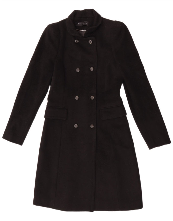 Zara Mujer Abrigo Cruzado UK 10 Small Lana Negra
