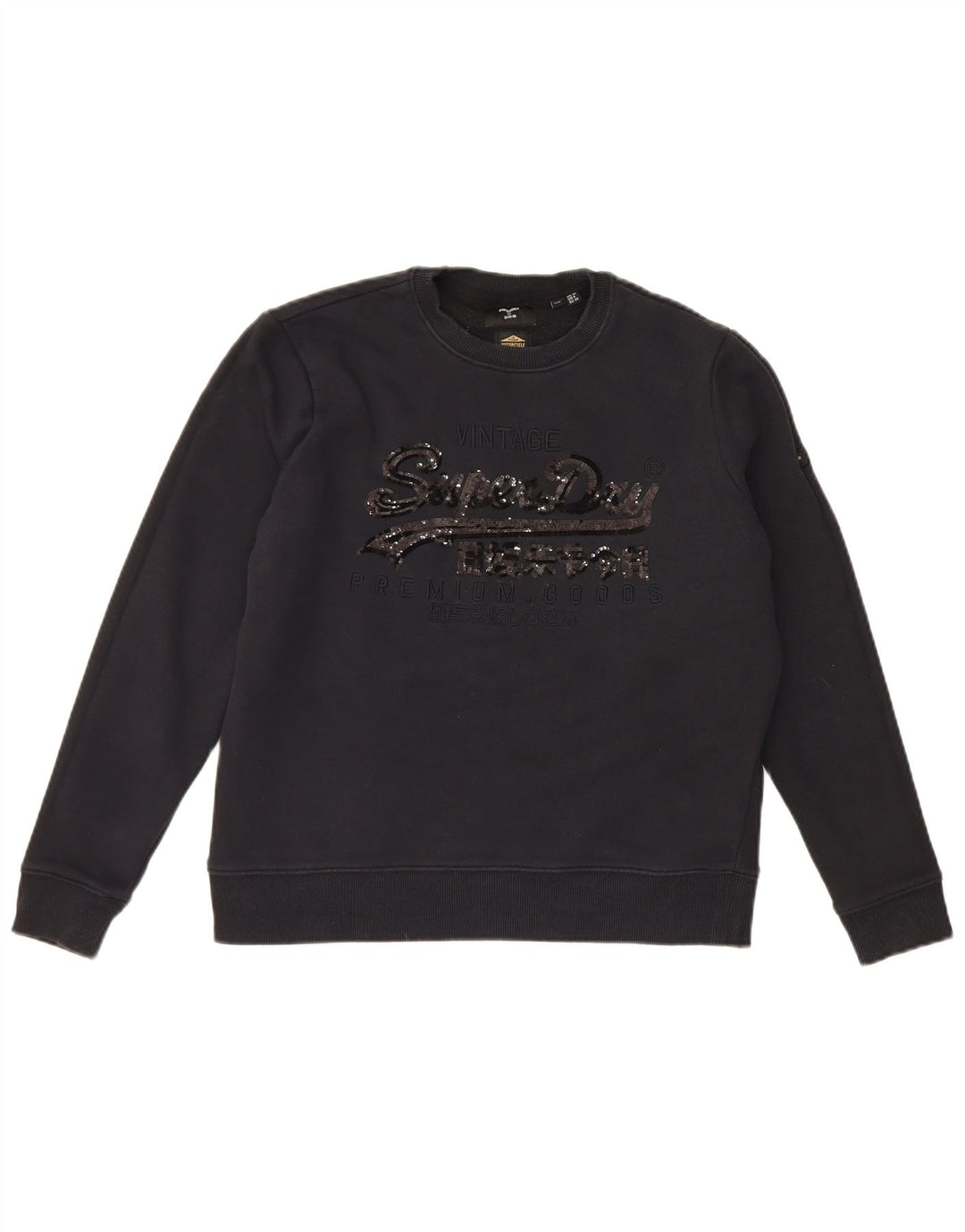Superdry Mujer Gráfico Oversize Sudadera Jumper UK 10 Small Negro