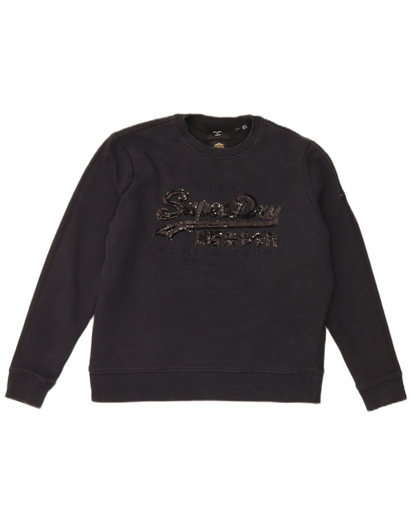 Superdry Mujer Gráfico Oversize Sudadera Jumper UK 10 Small Negro