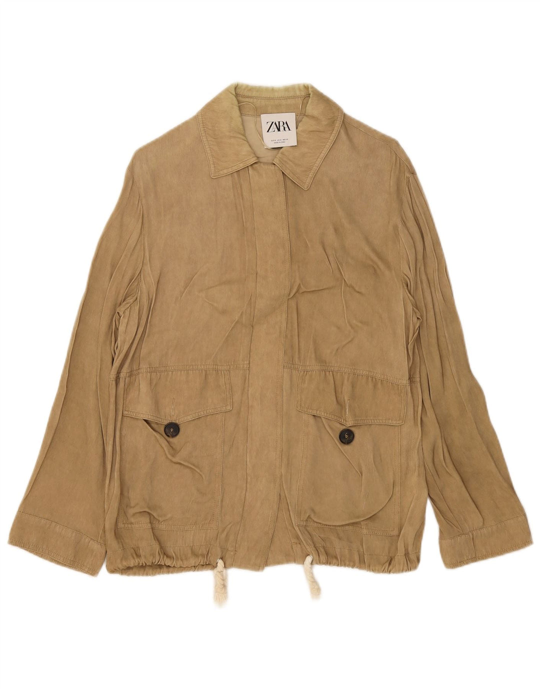Zara Mujer Chaqueta Utilitaria UK 10 Small Viscosa Beige